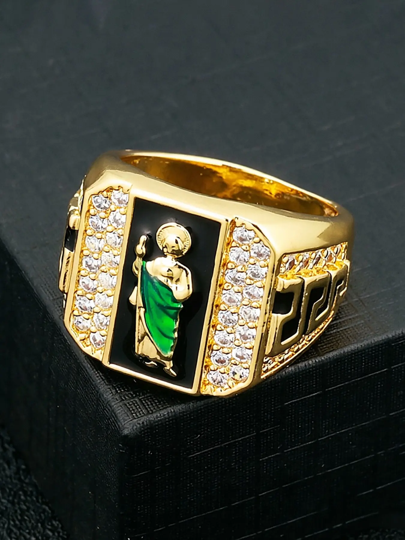 1pc Saint Jude Ring for Men, Elegant Zircon Copper Religious Ring, Jewelry Rings, Perfect for Parties and Daily Wear, Ideal Birthday, Christmas, Father's Day Gift