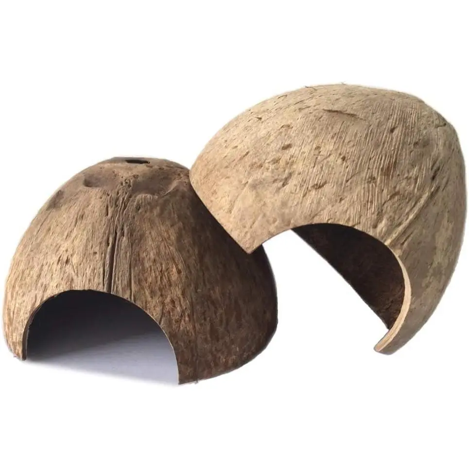 2 PCS Natural Coconut Reptile Hideouts Lizard Coco Hut Hermit Crab Hut Aquarium Fish Hide Cave Spider Snail Climber Toys