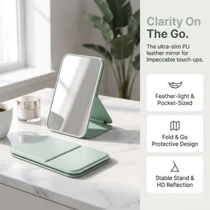 Portable Foldable Makeup Mirror, 1 Count Pocket Foldable Makeup Mirror, Pu Leather Makeup Mirror for Home Bathroom Outdoor Travel, Travel Hand Mirror, Cosmetic Mirror-YY1