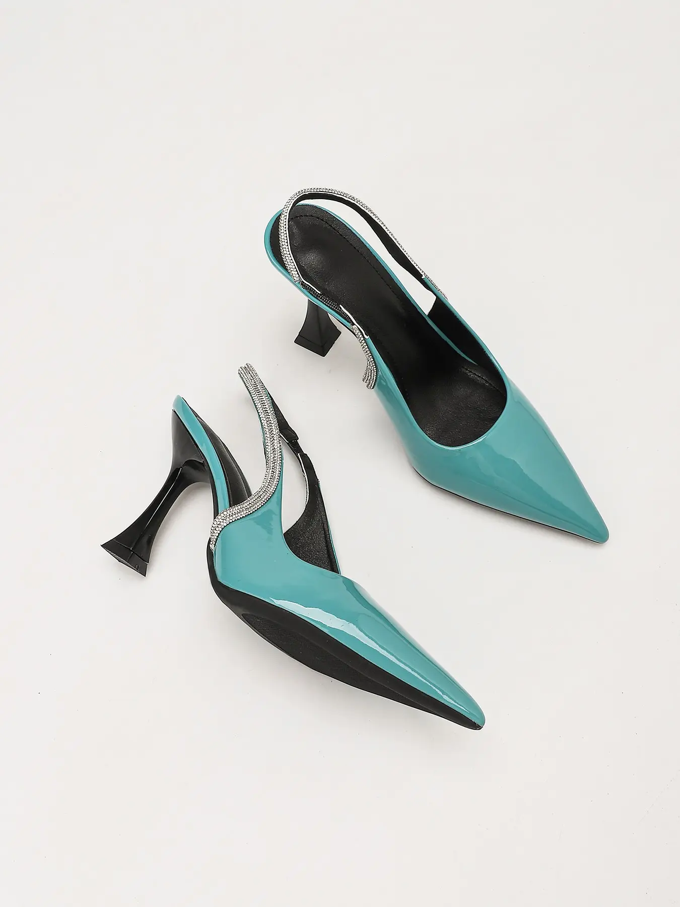 Women's Fashion High Heel Sandals, Rhinestone Flare Heels, Textile Upper, Tpu Sole, Plain Design, Perfect for Parties