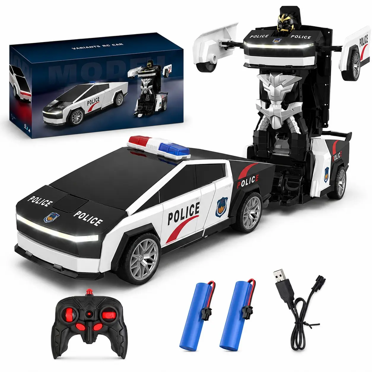 Transformable Remote Control Car Toy RC Vehicle for Kids Aged 8+, Includes 2 Rechargeable Batteries, Perfect Gift for Boys, Requires Aa Batteries