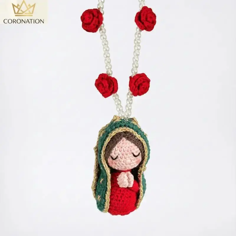 Handmade Virgin Mary Car Charm | Aesthetic Crochet Car Hanging Decor with Cute Mary Figure | Unique Faith Inspired Christian Ornament, Lightweight Handmade Spiritual Gift for Road Trips, Daily Driving & Auto Interior Decoration