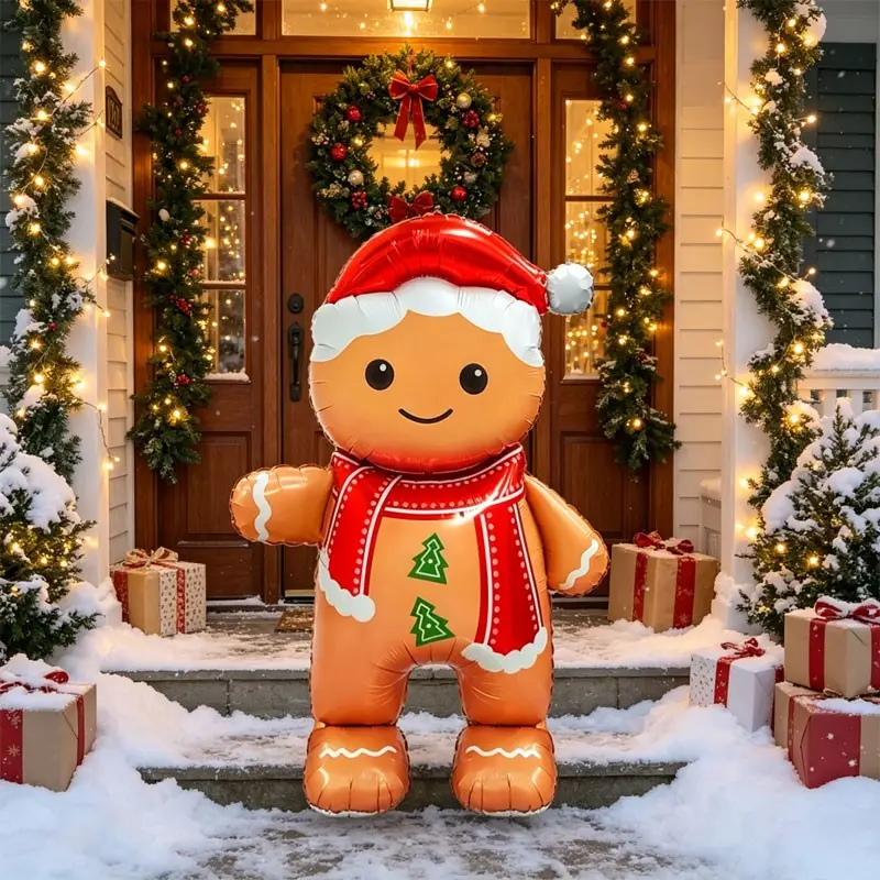 2-Pack Standing Gingerbread Man Aluminum Foil Balloons, Perfect for Christmas Porch Decor, Christmas Eve、Christmas family gatherings，Store window display，Kindergarten Christmas Event，Christmas Party Entrance Decoration，Christmas Market Booth Decoration