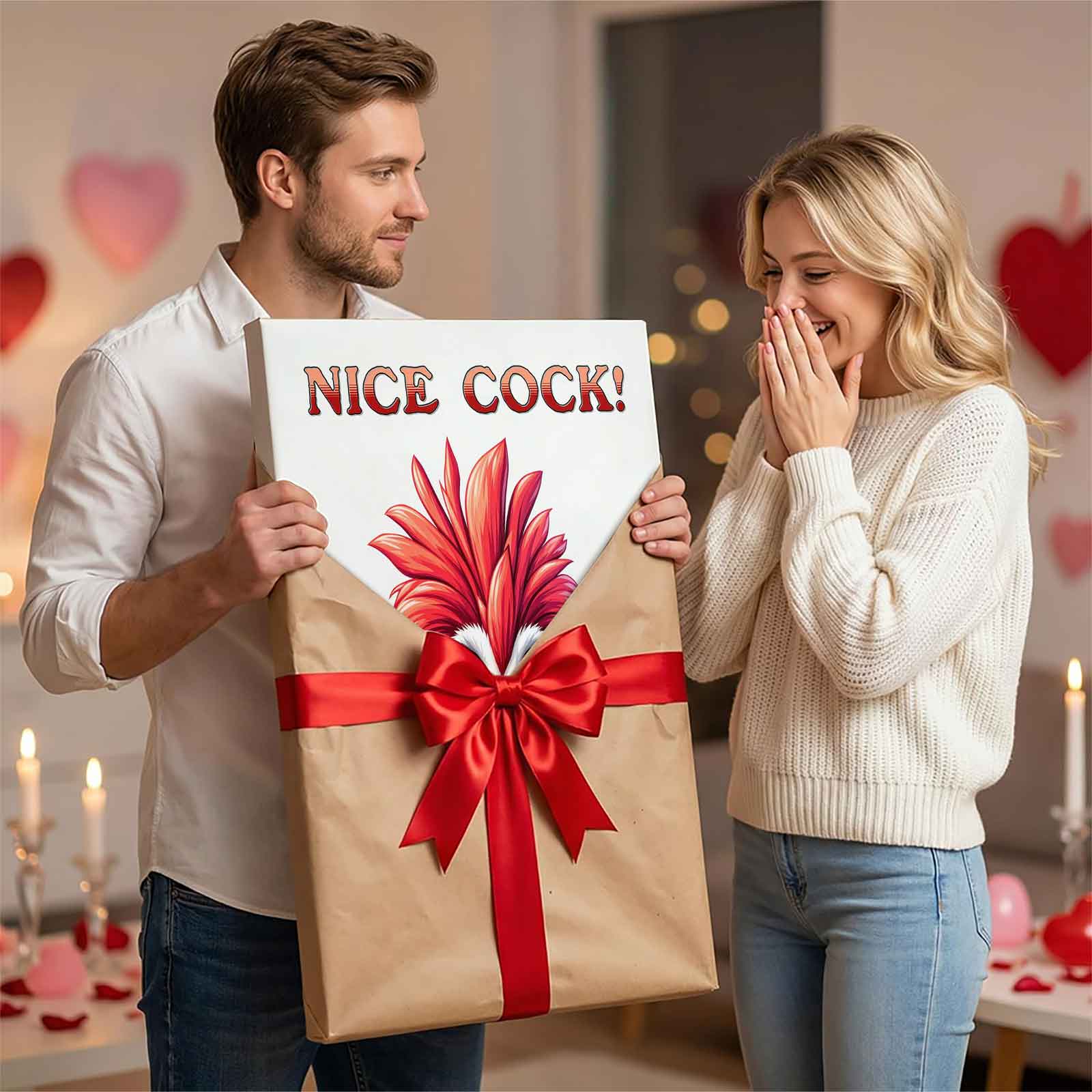 Funny Rooster Nice Cock! Canvas Wall Art, Humorous Farm Animal Print, Hilarious Rooster Thumbs Up Poster, Unique Bathroom/Man Cave Decoration Gift for Chicken Lovers