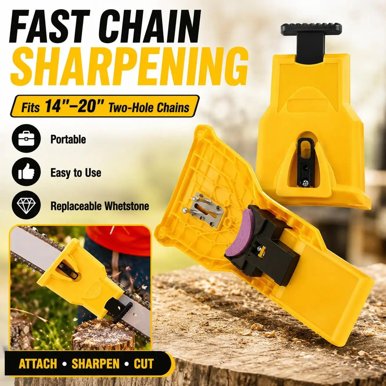 Portable Teeth Chainsaw Sharpener, Proprietary Bar-Mount Chain Saw Fast Sharpening Tool, Fit for 14/16/18/20 Inches 2-Hole Chain Saw Bar-YY2