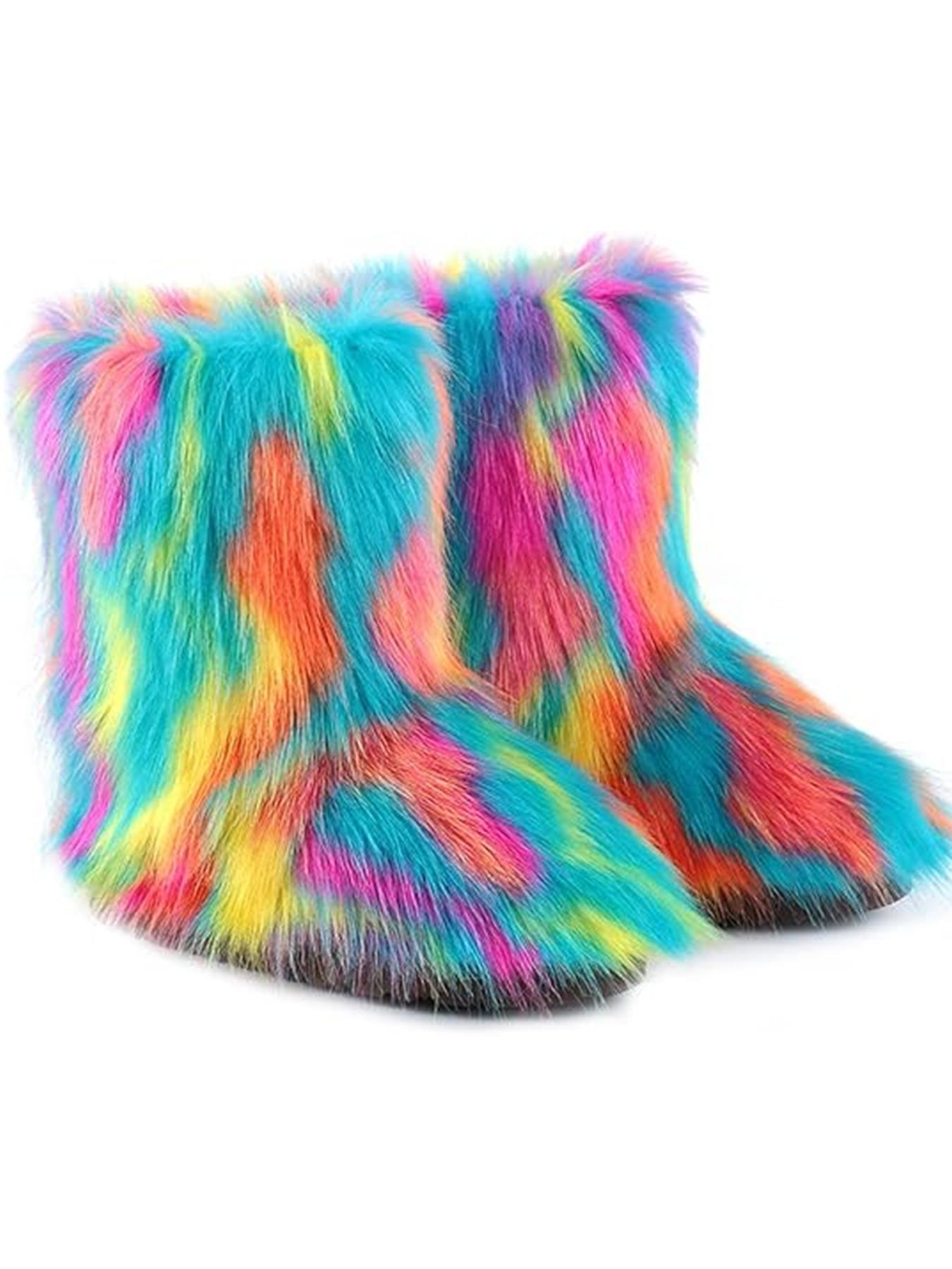 Women's Solid Color Faux Fur Boot, Fluffy Ankle Snow Boot, Warm Comfortable Outdoor for Cold Weather, Trending Shoes, Casual Warm Boots