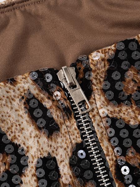 Women's Leopard Print Sequins Tube Top, Fashion Casual Strapless Top for Daily Outdoor Wear, Ladies Clothes for Summer