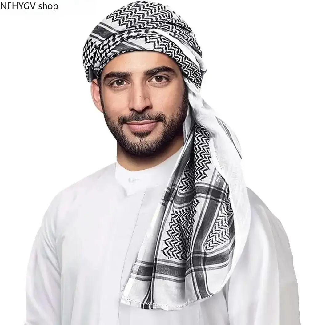 Traditional Arabic Shemagh Keffiyeh For Men, Checkered Cotton Headscarf, Lightweight Breathable Head Wrap Accessory For Outdoor Adventures Hiking Trekking Desert Travel And Casual Everyday Outfit Styling Use