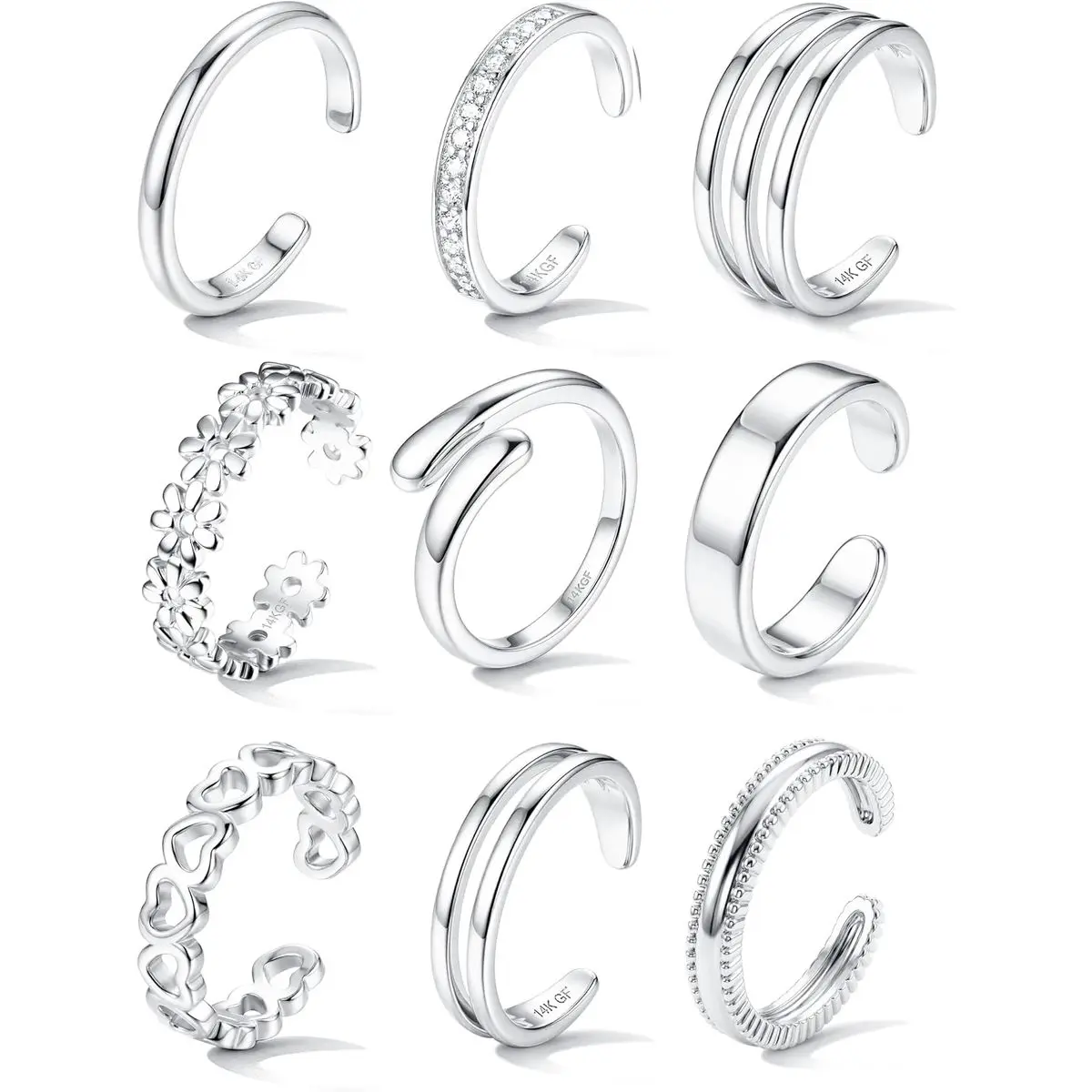FASACCO 9Pcs 14K Gold Filled Open Circle Toe Rings for Women, Non-Tarnish Contemporary Daily Wear Costume Body Jewelry