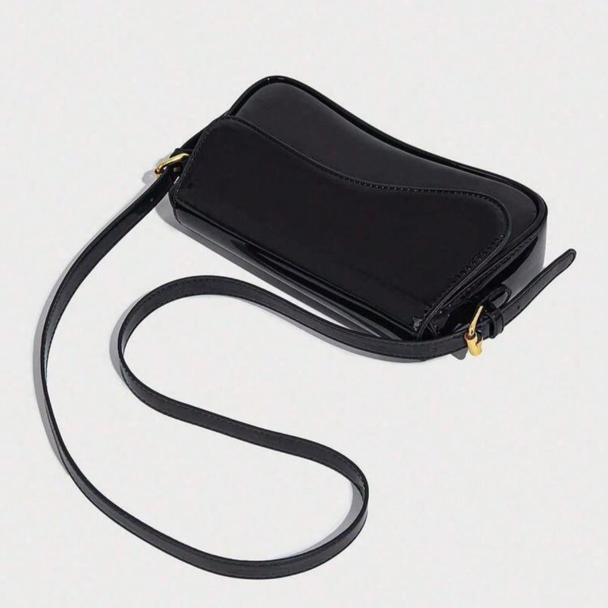 Glossy Black Shoulder Bag with Cherry Charm, Everyday Bag,Versatile Minimalist Handbag Umarm Bag Wallet Purse for Women Ideal for Work, School, Parties, Shopping, and Daily Outings,Bag Charms