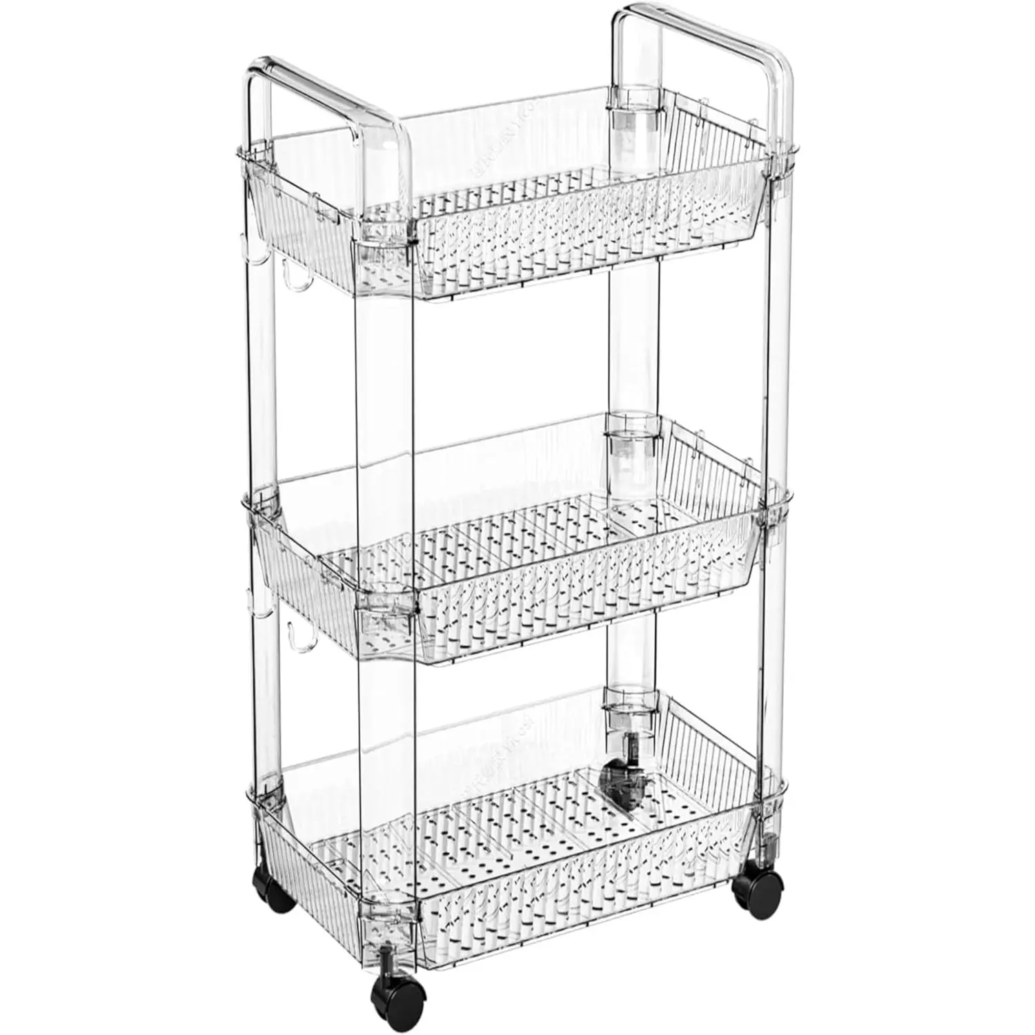 Clear 3 Tier Rolling Utility Cart with Wheels,Modern Bedside Cart for  Essentials,,Diaper , Supplies,Rolling Storage Carts for Living Room,Bathroom,Kitchen,Book Cart