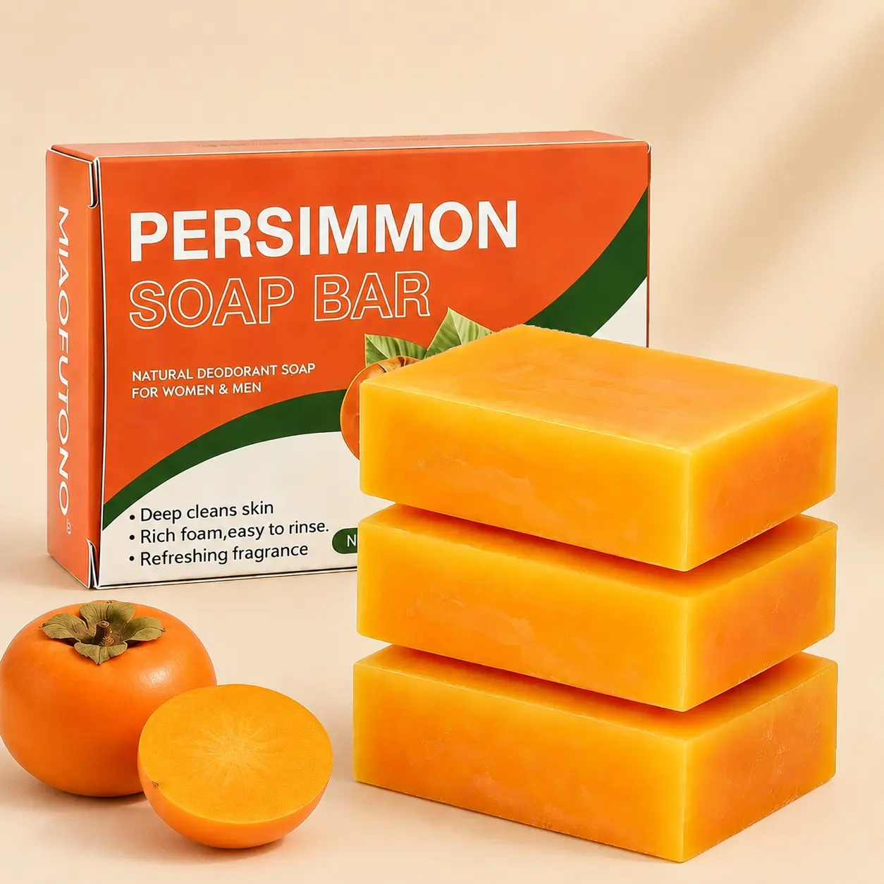 3PCS Persimmon Soap Bar for Old People Smell,  Body Odor Control,  Natural Refreshing Body Bar Soap,  Japanese Persimmon And Natural ingredients, Deep cleanse with lasting fragrance, Daily body care