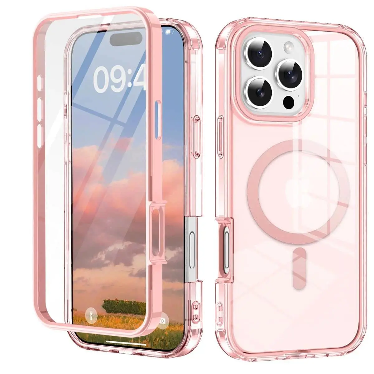 Transparent Multi-Model Full Body Shockproof Case with Built-in Magnetic Screen Guard, Fits iOS iPhone Series 17, 16e, 15, 14, 13 Pro Max Air