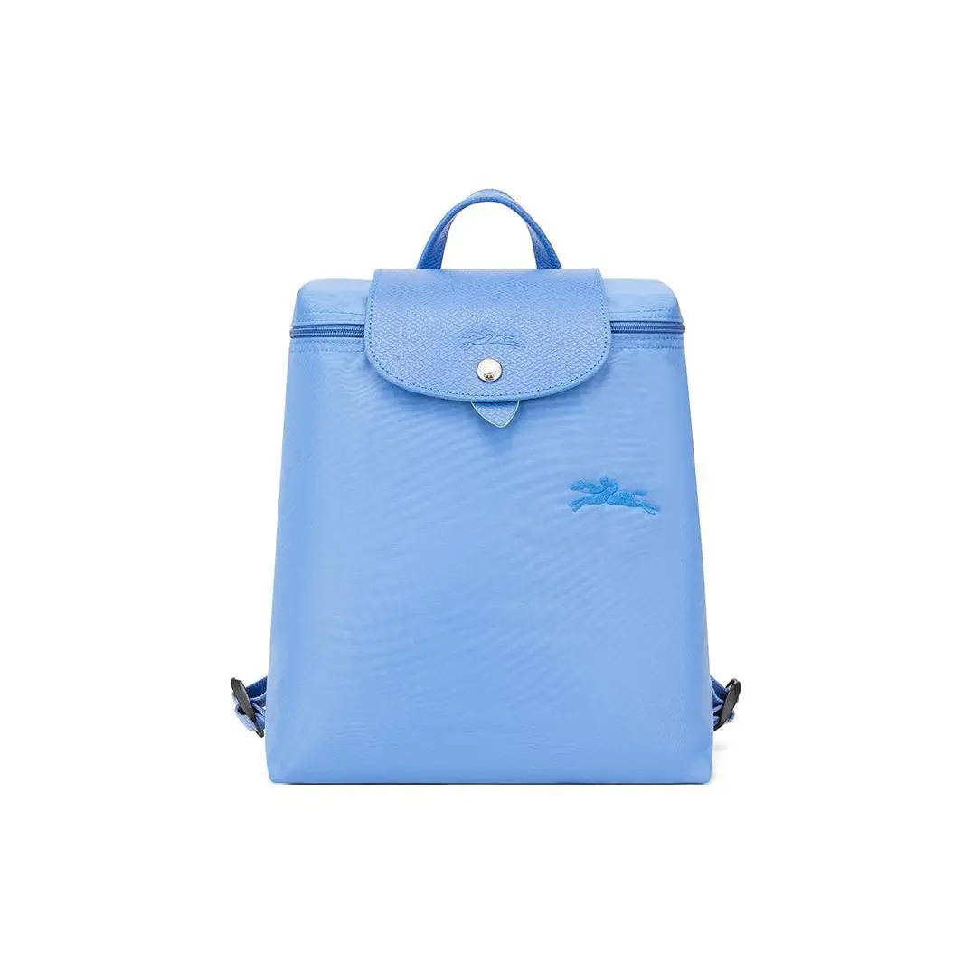 Longchamp Nylon Zip-Top Backpack with Snap Closure for Women in Blue