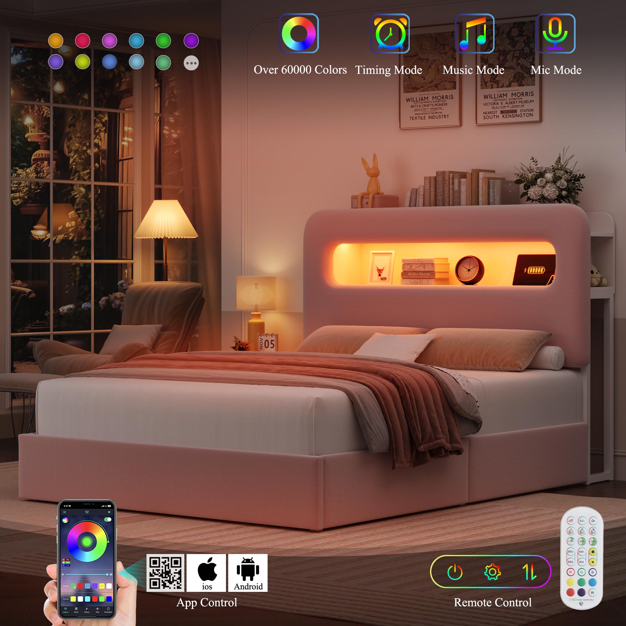 HOSTACK LED Bed Frame with Storage Headboard & Charging Station Modern Platform Bed with USB Ports Velvet Upholstered Twin/Full/Queen Sizes No Box Spring Needed Easy Assembly Bedroom Bedframe, No mattress HOSTACK LED Bed Frame with Storage Headboard & Charging Station Modern Platform Bed with USB Ports Velvet Upholstered Twin/Full/Queen Sizes No Box Spring Needed Easy Assembly Bedroom Bedframe, No mattress