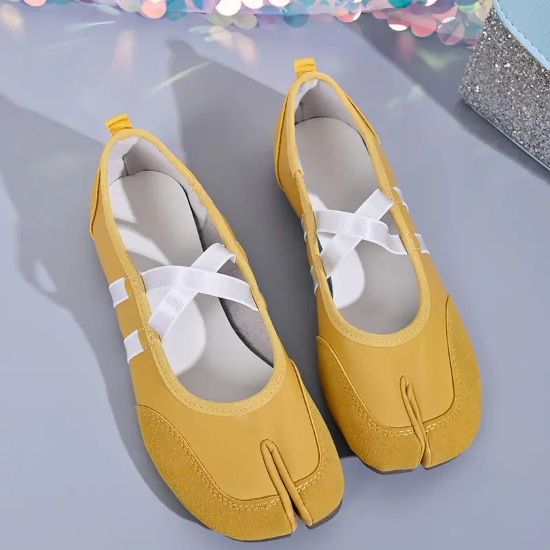 Split-Toe Cross Strap Ballet Flats for Women - Tabi Style Slip-On Shoes, Casual Flat Shoes, Trendy Flats in Black, Red & Yellow  slipresistant Zapatos  affordablefashion