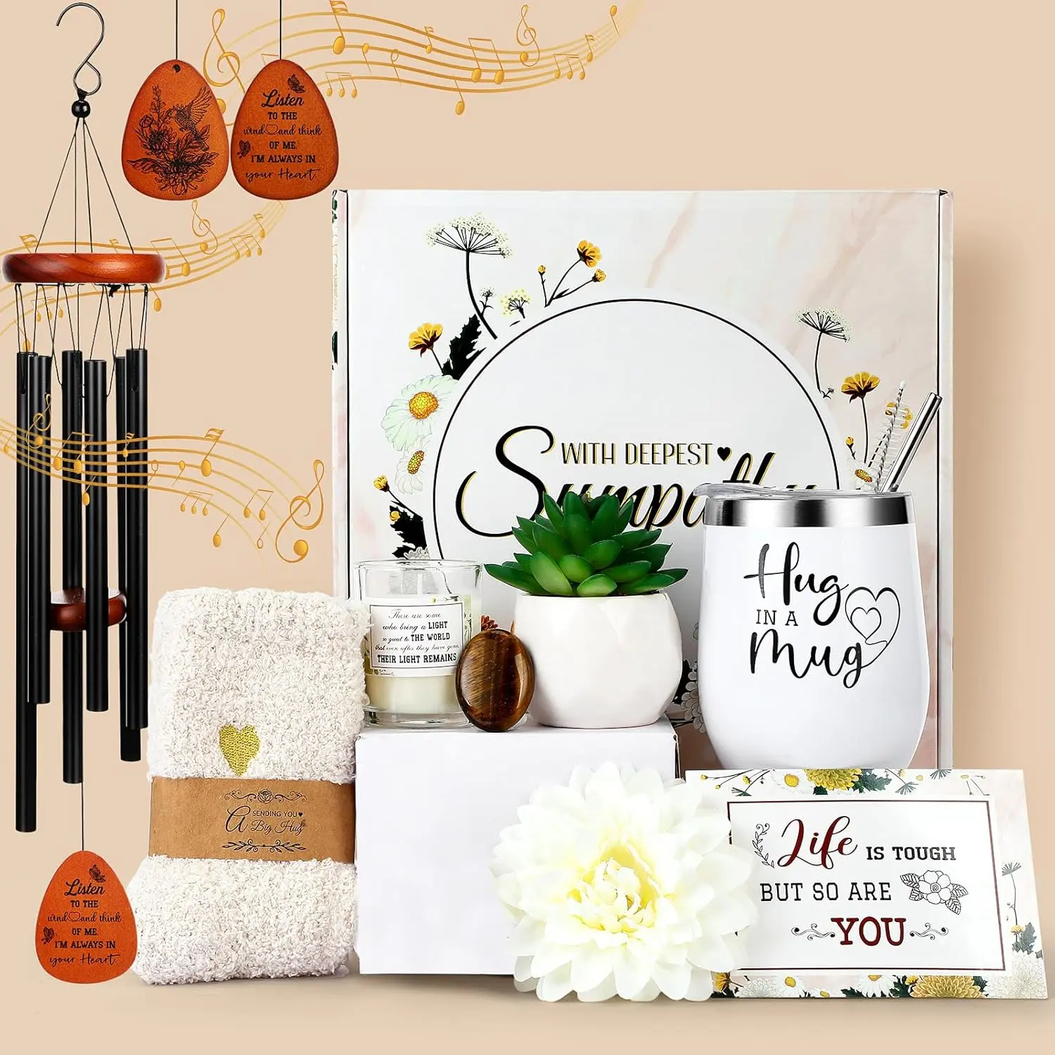 Sympathy  Baskets for Loss of Loved  Bereavement Condolences Gifts Basket Sorry for Your Loss Grief Package for Grieving Women Husband (Chrysanthemum)