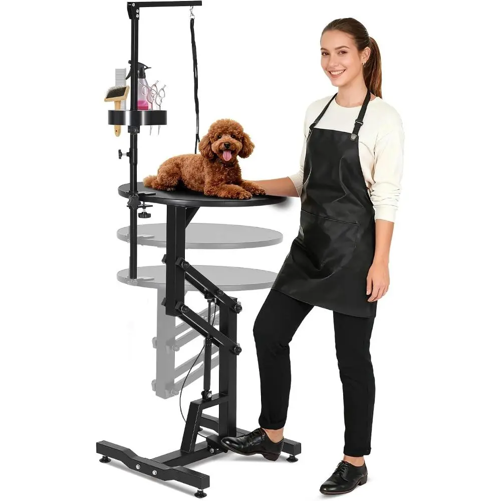 24-in Hydraulic Height Adjust Dog Grooming Table with Solid Steel Frame - Foldable, Rotating Non-Slip Desktop, Adjustable Arm, Portable for Large/Small Dogs & Cats, 250LBS Capacity