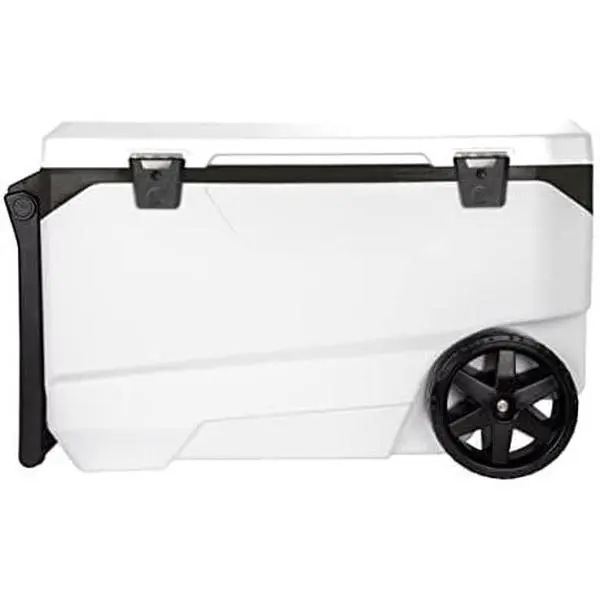 90qt Roller Marine Cooler with Insulated Shell, All-Terrain Wheels, Secure Closure, Cooling Functionality – Ideal for Fishing, Camping, Swing-Up Handle