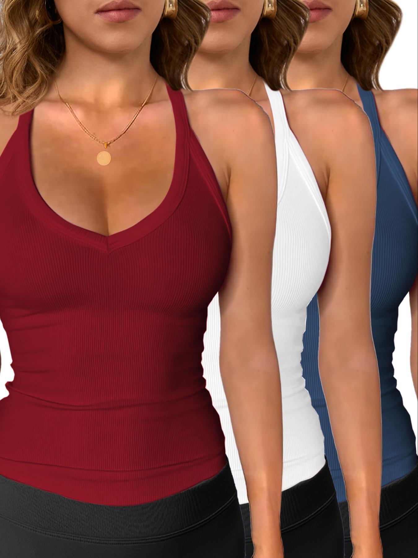 Women's Solid V Neck Ribbed Tank Top, Casual Comfy Cami, Casual Sleeveless Top for Daily Wear, Ladies Clothes for All Seasons