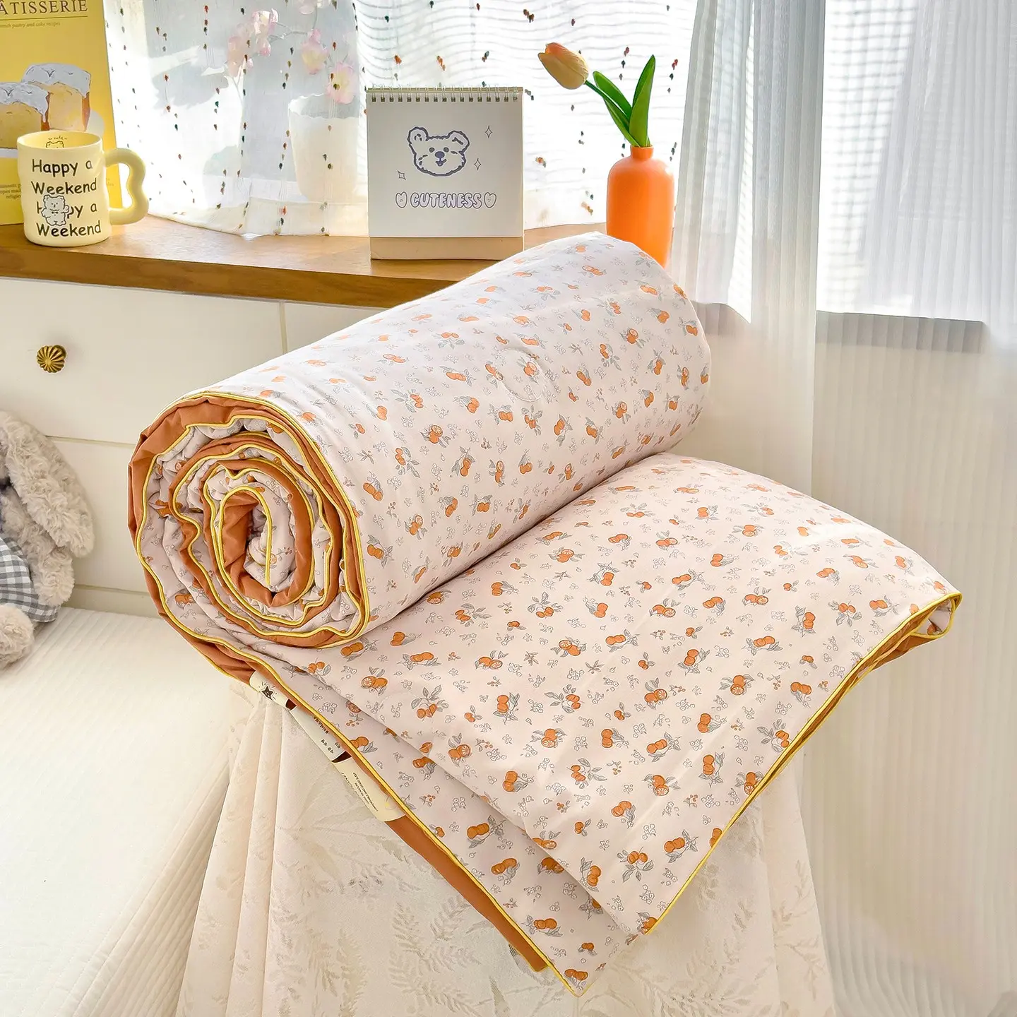 Cute Pattern Summer Quilt, Ultra Soft Skin-Friendly Air Conditioning Blanket, Printed Bedspread, Suitable for All Seasons, Bedroom and Living Room, Soft Lightweight Bedspread