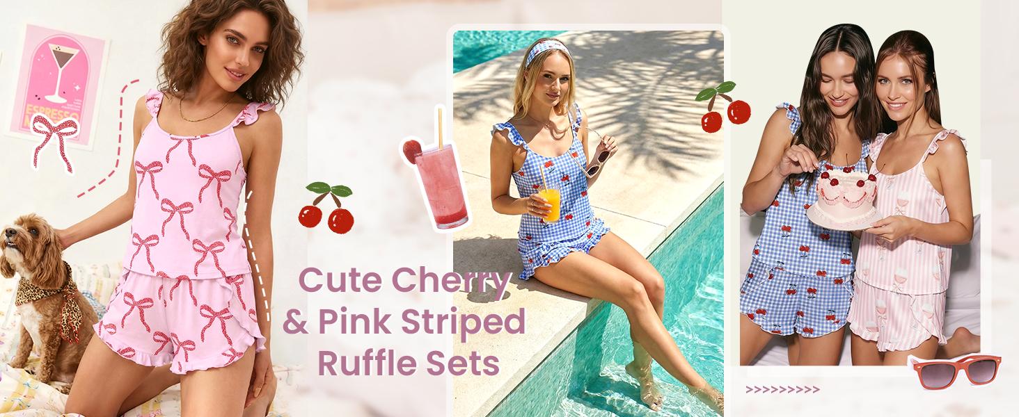 Pajama woman Women's Pajama Set, Ruffled Camisole and Shorts, 2-Piece Casual Sleepwear, Comfortable and Cute Bridal Pajamas for Summer, Home Wear, Easter Gift