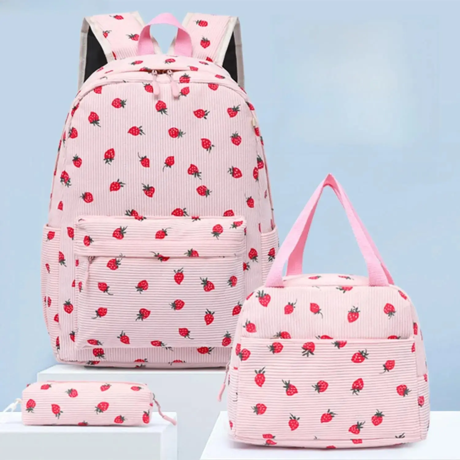 2026 Kids Kawaii Backpack Set for Girls & Boys, Cute Corduroy 3-in-1 School Bookbag Set with Lunch Box & Pencil Case – Trendy Large Capacity Student Backpack for Ages 8–10, Durable Lightweight Travel & School Bag for Daily Use, Compatible with Most School