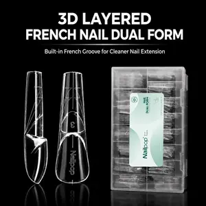 Clear French Nail Dual Form Mold 3D Layered Design Nail Extension Tool with Guide Groove for Salon Nail Art 150pcs 15 Sizes
