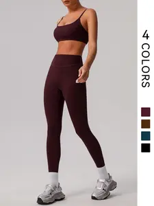 Two-piece Set Women's Solid Racer Back Crop Sports Bra & High Waist Leggings Tracksuit Set, Quick Drying Breathable Comfortable for Yoga Gym Workout Running, Ladies Sportswear for All Seasons, Workout Sets Women