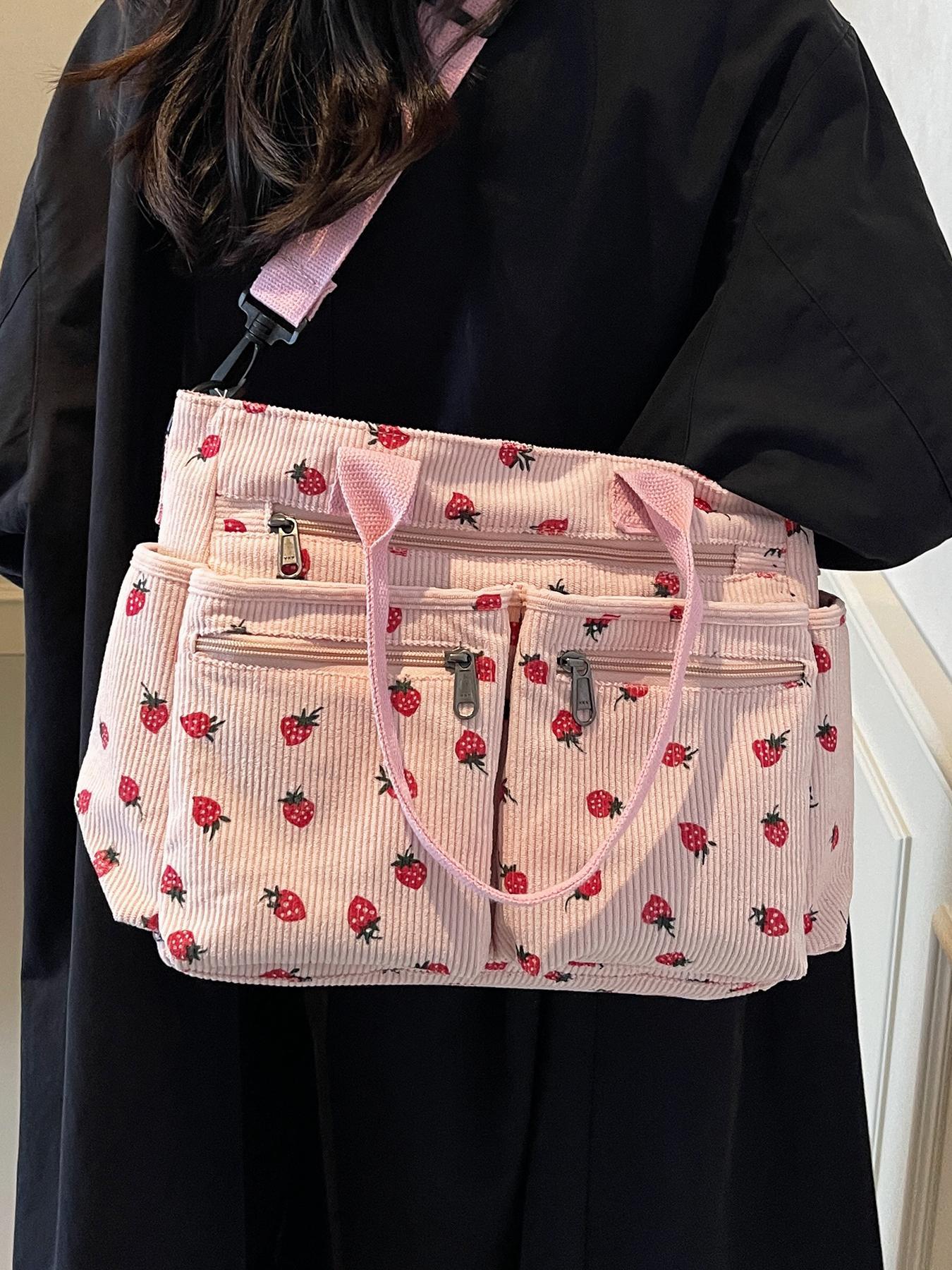 Women's Strawberry Pattern Tote Bag, Large Capacity Shoulder Bag for Daily Used, Casual Shopping Bag, Casual Trendy Versatile High-quality Daily Commuting Bag, Girl Fashionable Bag