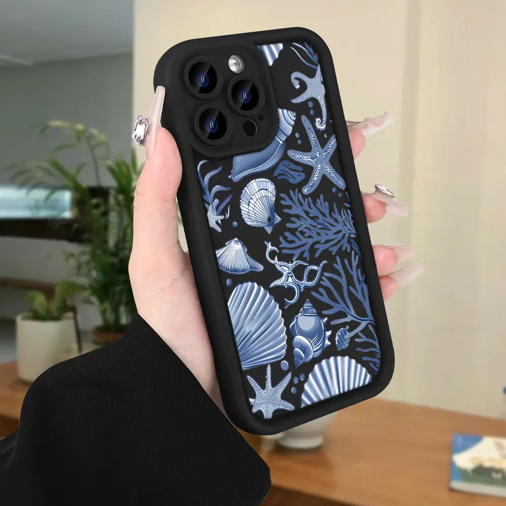 LOSVORF Black Tall Bamboo  Starfish Shell Pattern  Phone Case for Galaxy S24 Ultra/S24 Plus/S24/S23 Ultra/S23 FE/A55/A54/A53/A52/A52S/A51/A50/A50S/A35/A34/A33/A32/A24/A23/A22/A21S/A20/A20S/A15/A14/A13/A12/A10S/A05S/A05/A03S/A03