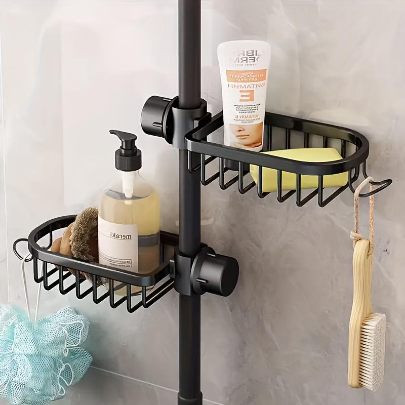 2-Pack Space-Saving Wall-Mounted Shower Caddy - Heavy-Duty Aluminum Storage Rack for Bathroom and Kitchen with Multiple Hooks, Modern Stylish Design, Shelf, Shower Organizer, Rust-Proof Material