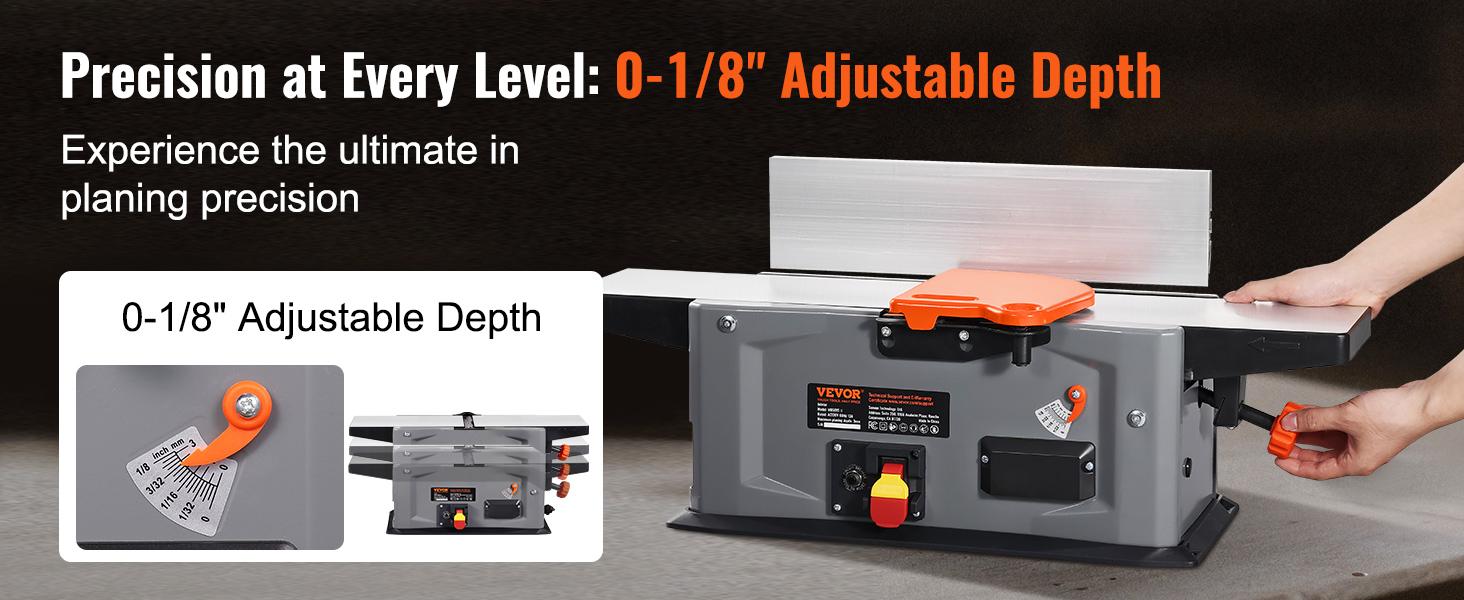 VEVOR Spiral Benchtop Jointer, 6 in, 1.5HP 10000 RPM Bench Top Wood Jointer, with 14-Blade Spiral Cutterhead 0-1/8'' Adjustable Depth 6.1x27.6'' Table, Portable Woodworking Jointer for All Wood Types