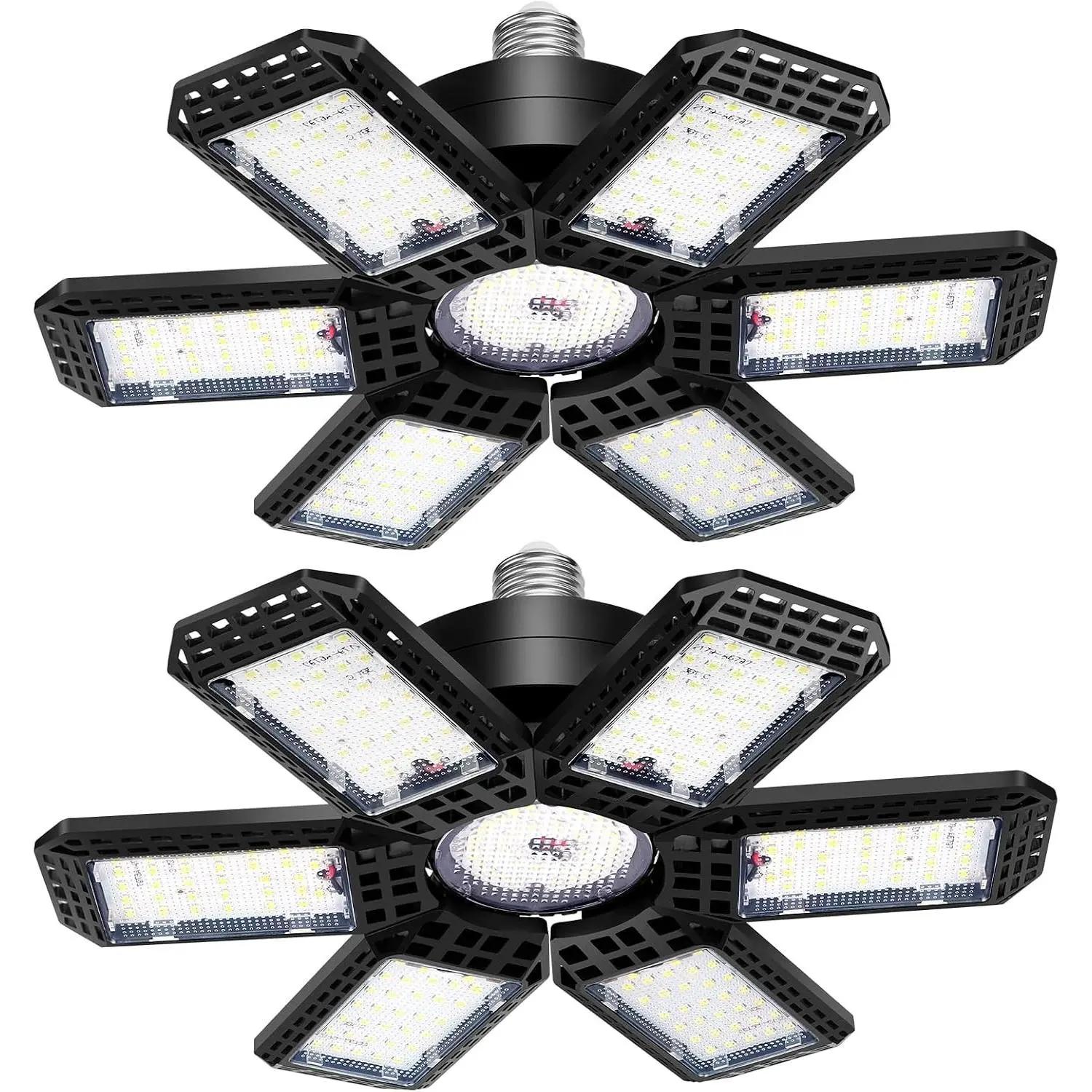 2 Pack Garage Lights, 200W 20000LM 6500K LED Shop Lights, LED Garage Ceiling Light with 6+1 Deformable Panels, E26/E27 Screw-in for Warehouse, Workshop, Basement, Barn Lighting