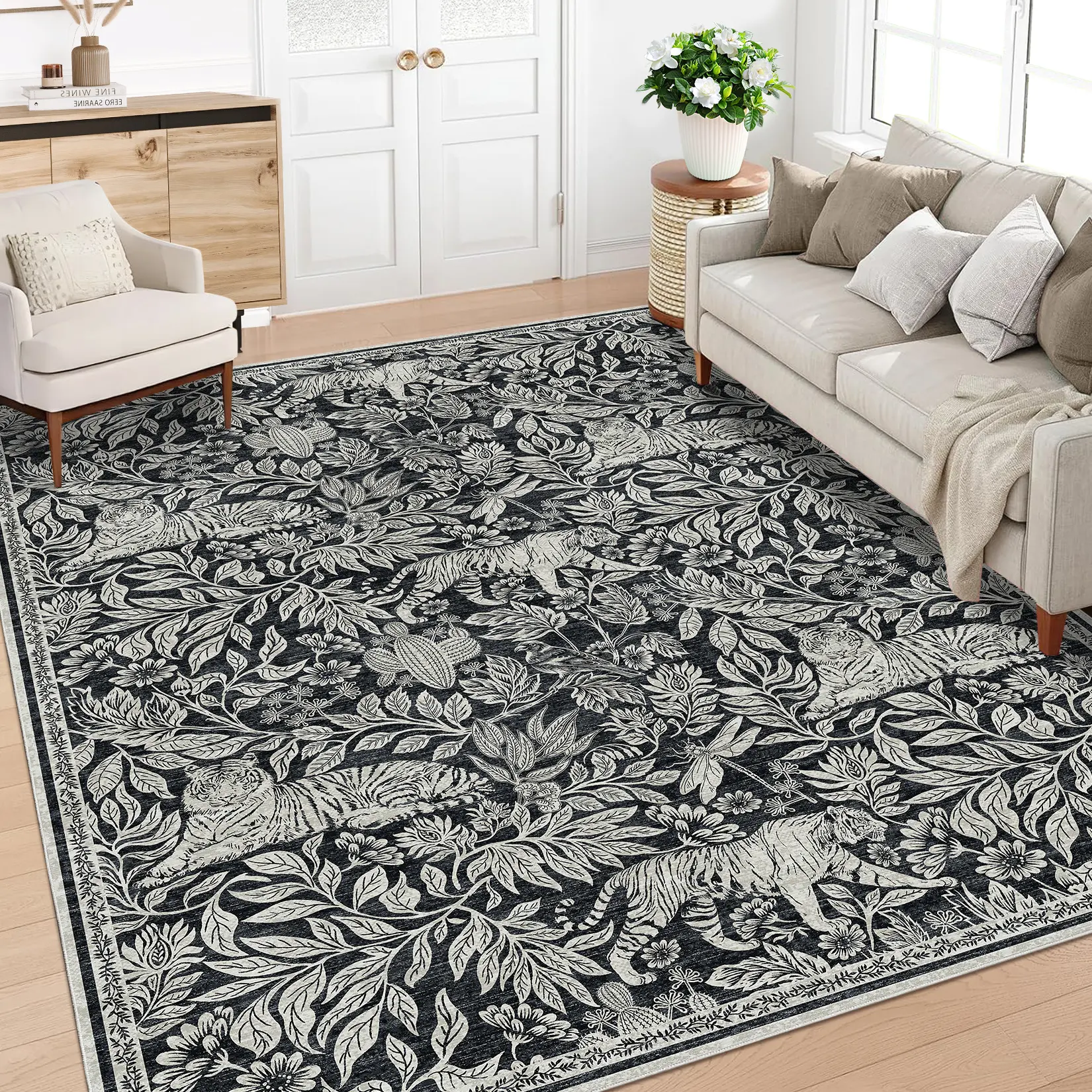 Tiger Print Rug Washable Stain-resistant Easy to Clean Low-pile Foldable High-traffic Rug Ultra-thin and Non-shedding for Bedrooms Dining Rooms Living Rooms Game Rooms and Apartments playroom