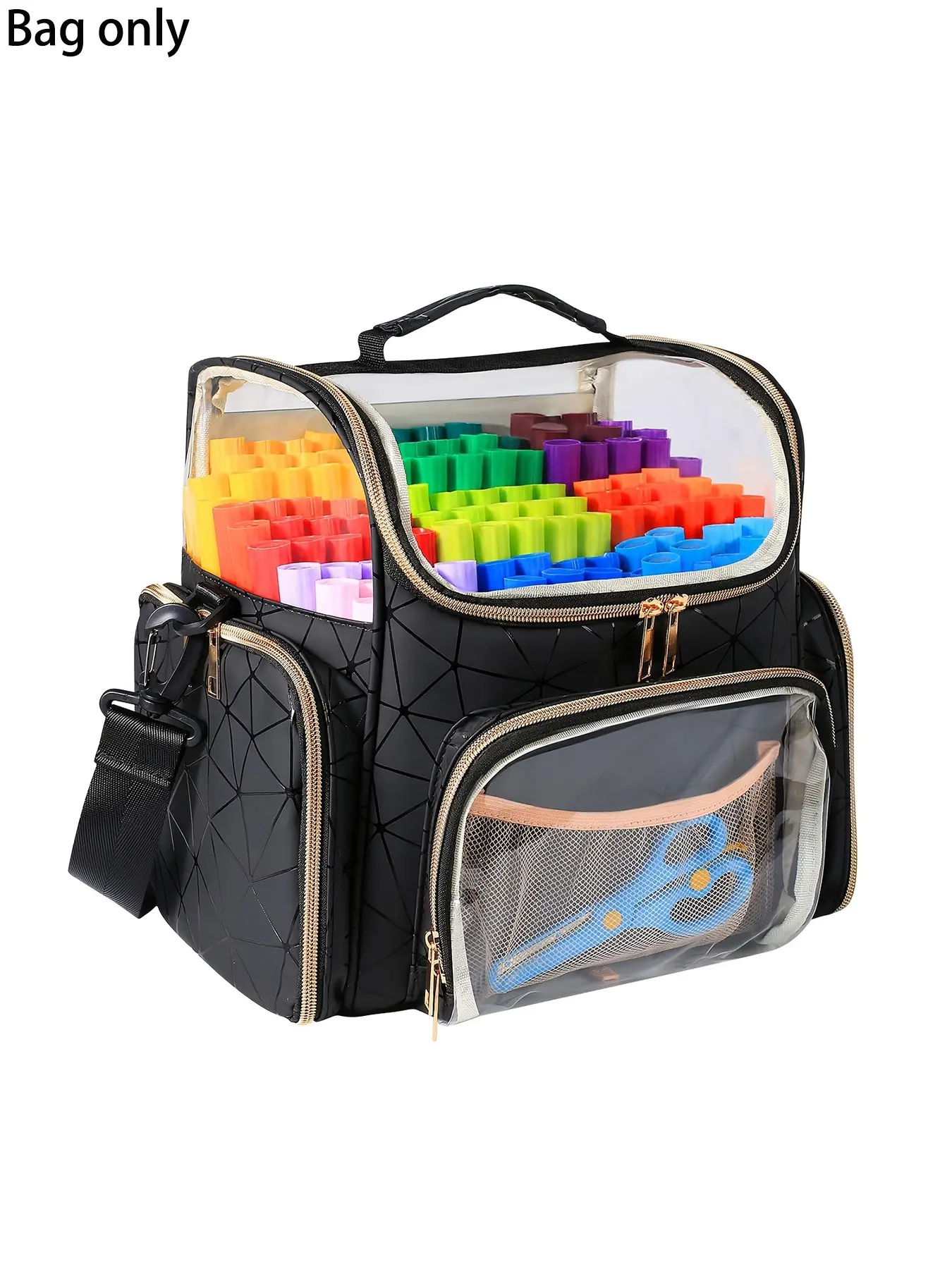Large Capacity Marker Storage Bag, Multi-Compartment Organizer, Transparent Front Pocket, Ideal for Art Supplies, Home & Travel Use, Clear Organizers