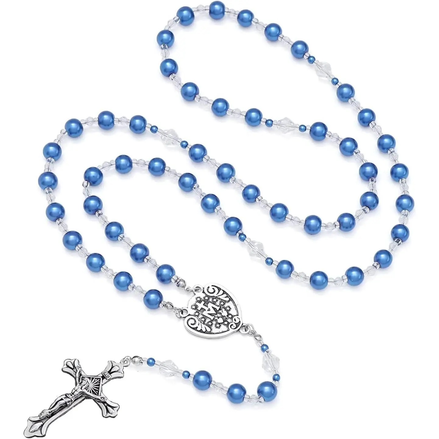 Catholic Rosary Beads for Women - Glass  Beads Necklace with Saint Benedict Medal & Crucifix - Catolicos Rosary Gifts with Pouch