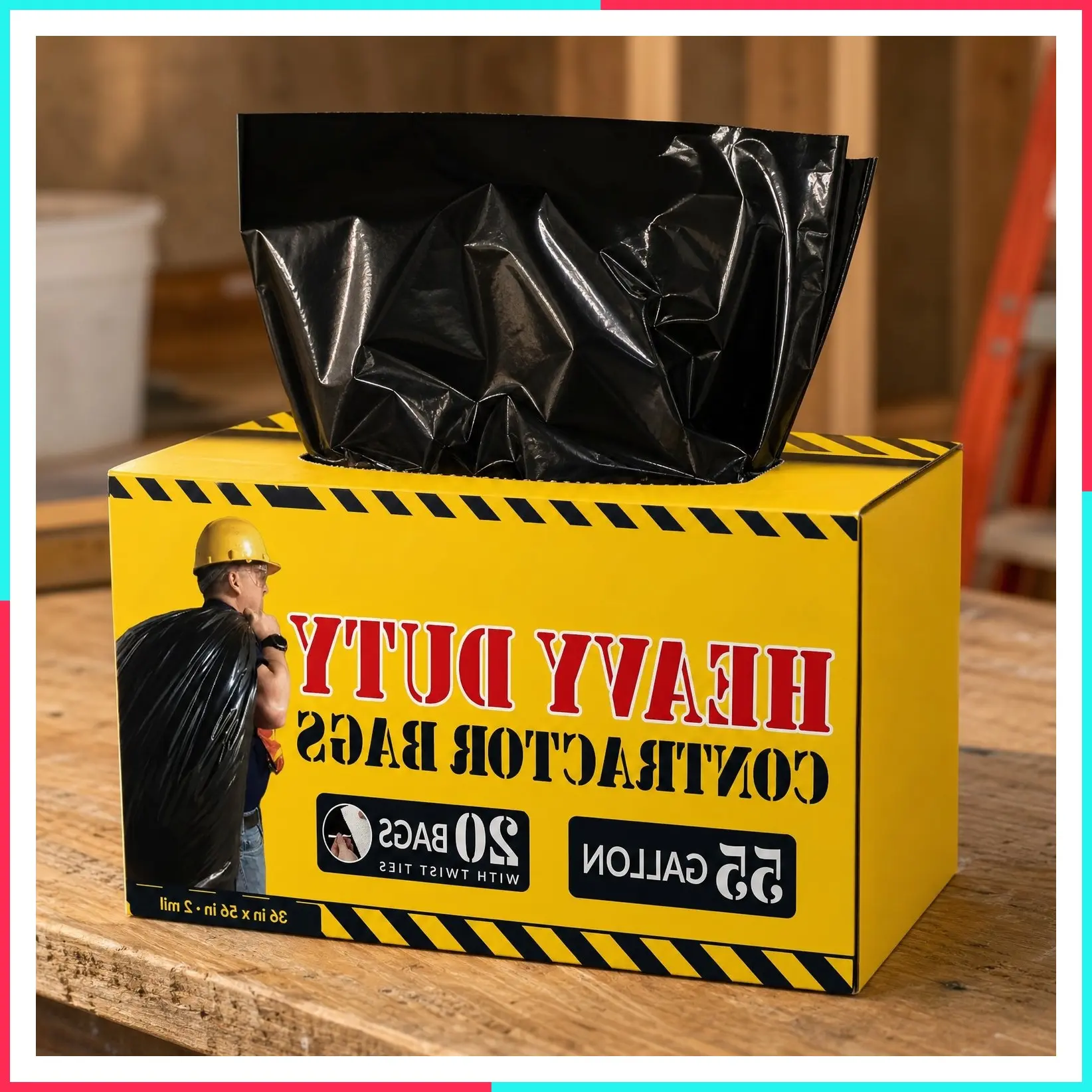 Heavy Duty 55 Gallon Black Contractor Trash Bags - 20 Count