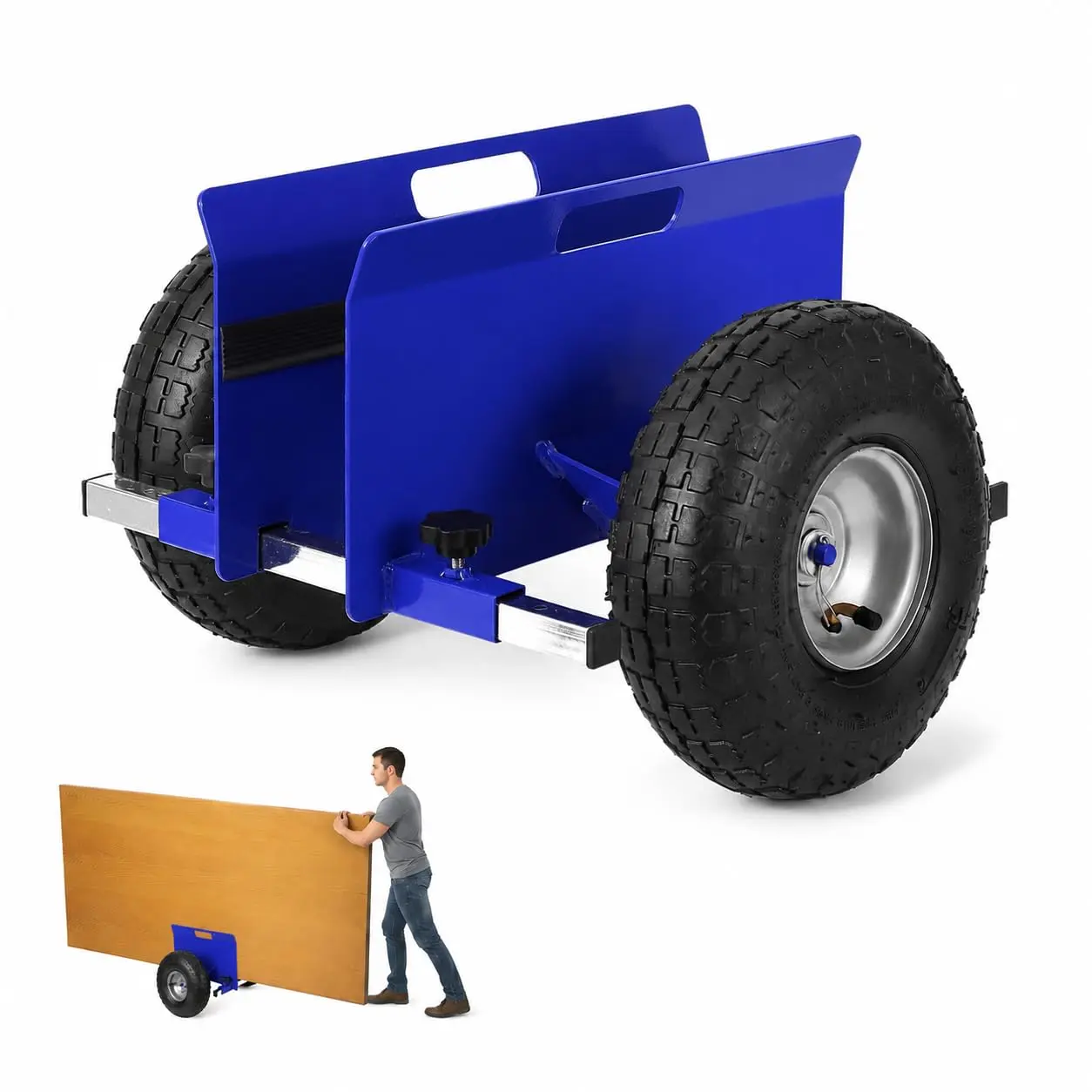 Heavy-Duty Adjustable Panel Dolly Cart - 600 lb Capacity - 10 in Pneumatic All-Terrain Rubber Tires for Drywall, Plywood, Sheet Goods & Doors
