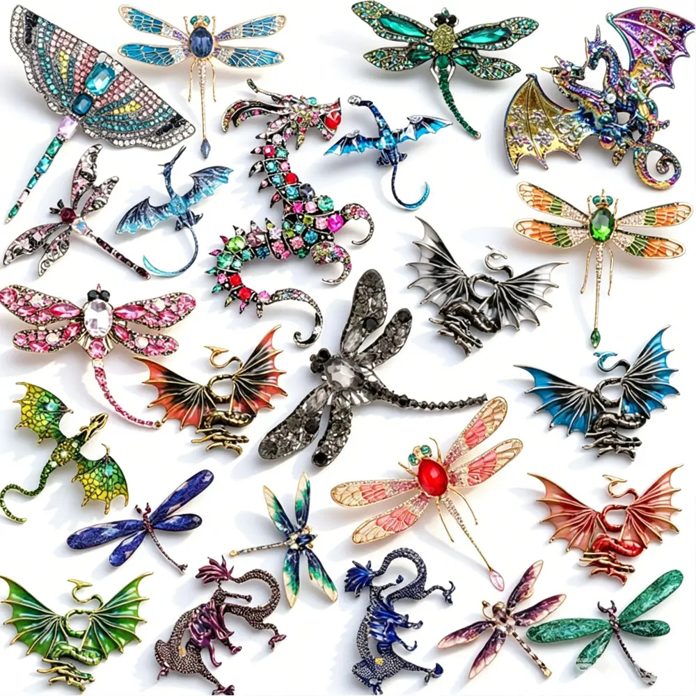 Baroque Luxury Beautiful Vintage Dragon Dragonfly Animal Insect Design Men's Women's Brooch Pin Jewelry Accessories Party Gift