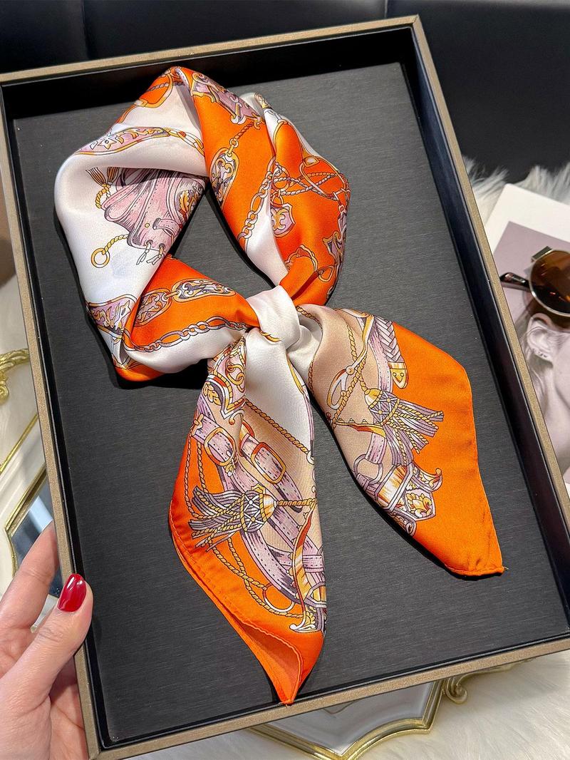 Chain Print Square Scarf, Fashionable Soft Lightweight Scarf for Women, Casual Versatile Accessories for Daily Wear, Fashion Accessories for Party, Daily Clothing Decor