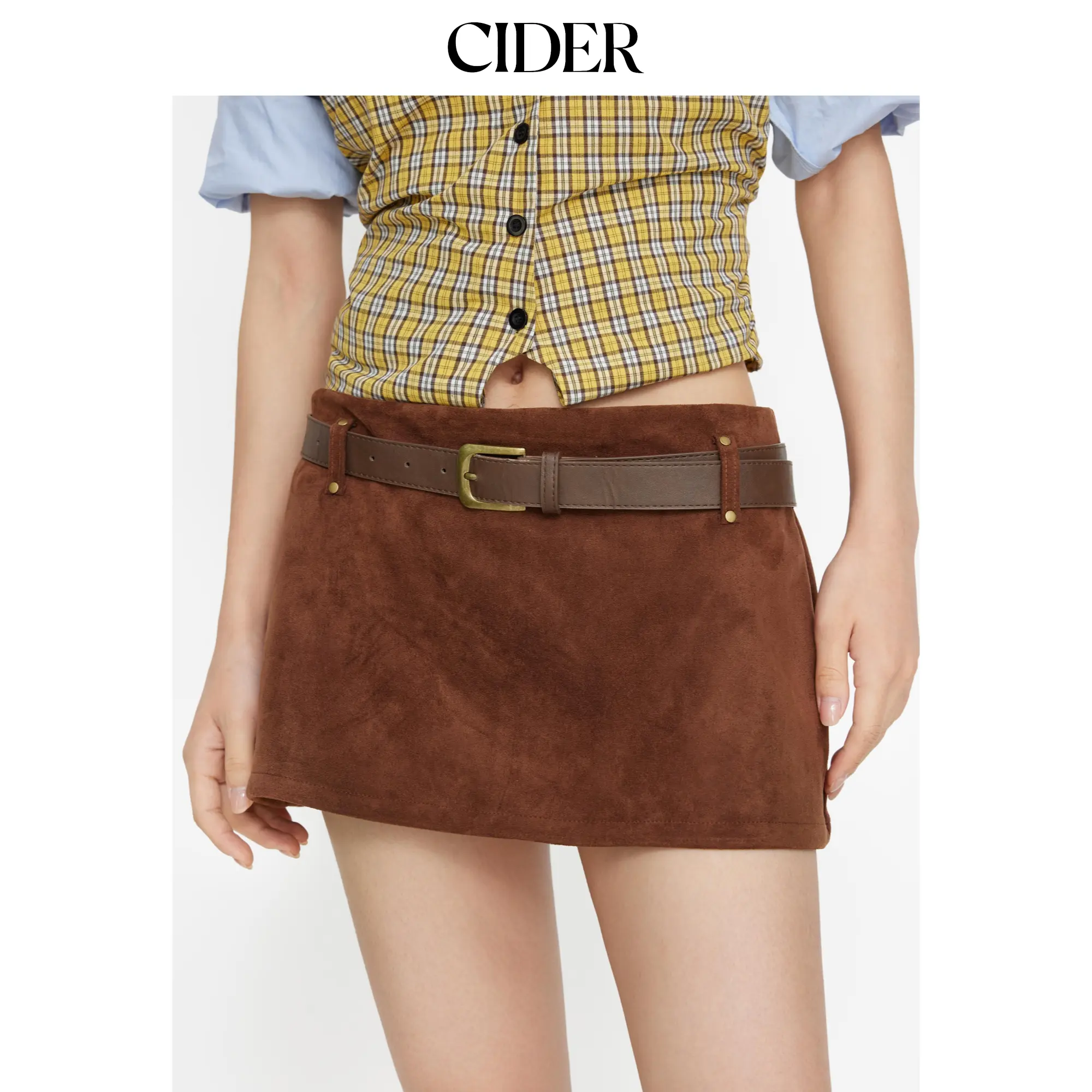 Cider Suede Low Rise Mini Skirt With Belt