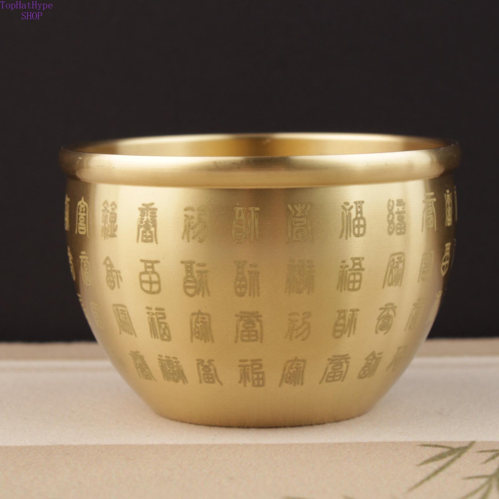 Chinese Style Brass Fortune Pot Figurine, Lucky Five Blessings Treasure Bowl Decor, Feng Shui Wealth Collectible for Home & Office Desktop Display