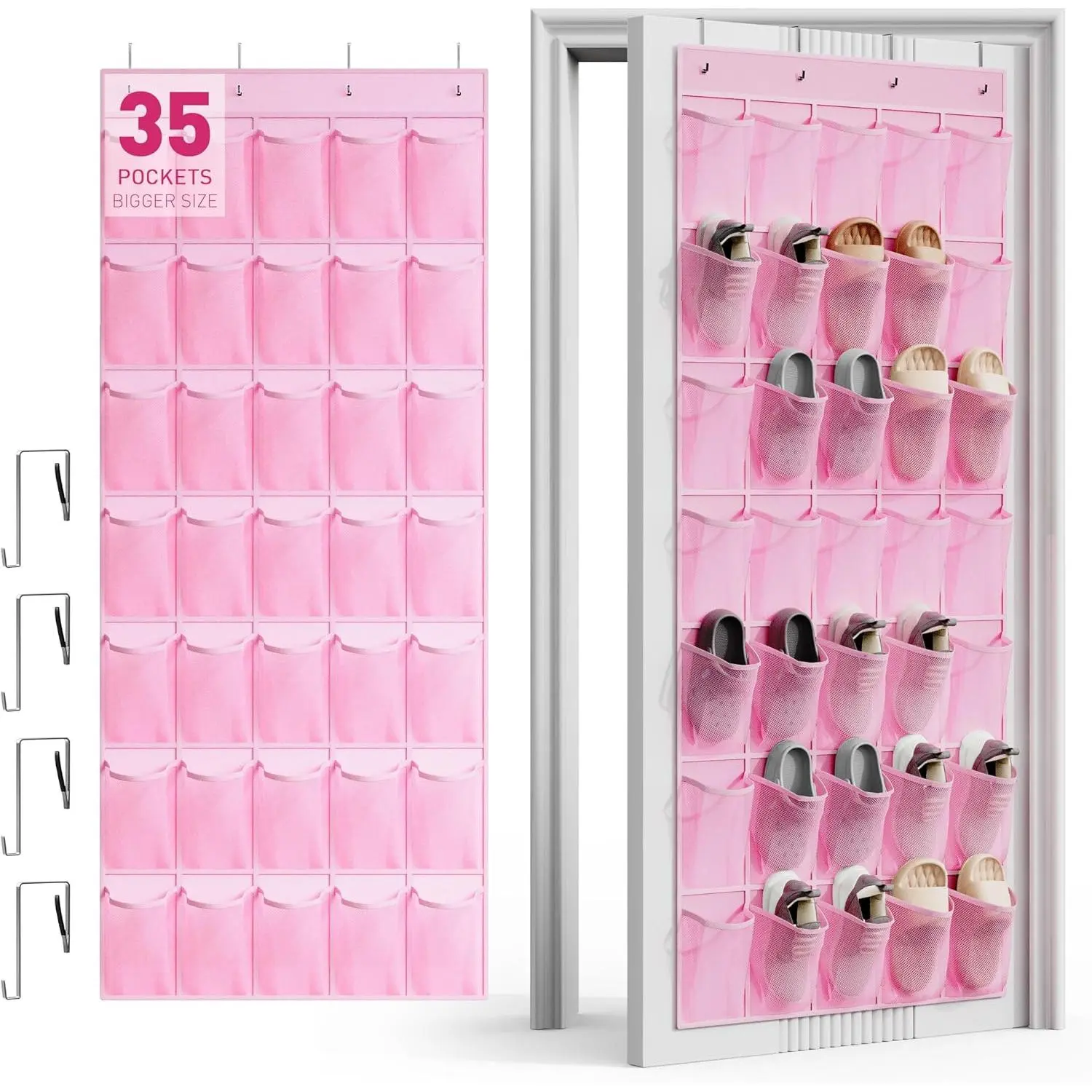 Over the Door Shoe Organizer with 35 Breathable Mesh Pockets,  Shoe Organizer for Door with 4 Metal Hooks, Large Capacity Closet Storage for Shoes, Accessories