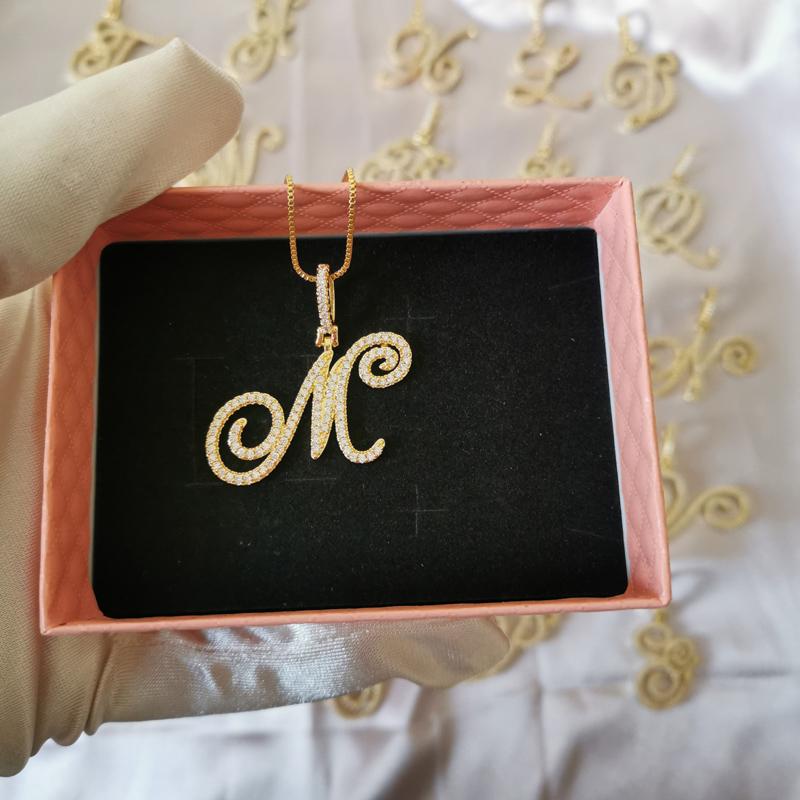 Grandbling Cursive 26 Initial Letter Pendant Necklace  High Quality 5A Cubic Zirconia CZ Alphabet Name Jewelry New Necklace Gift New Year Accessories