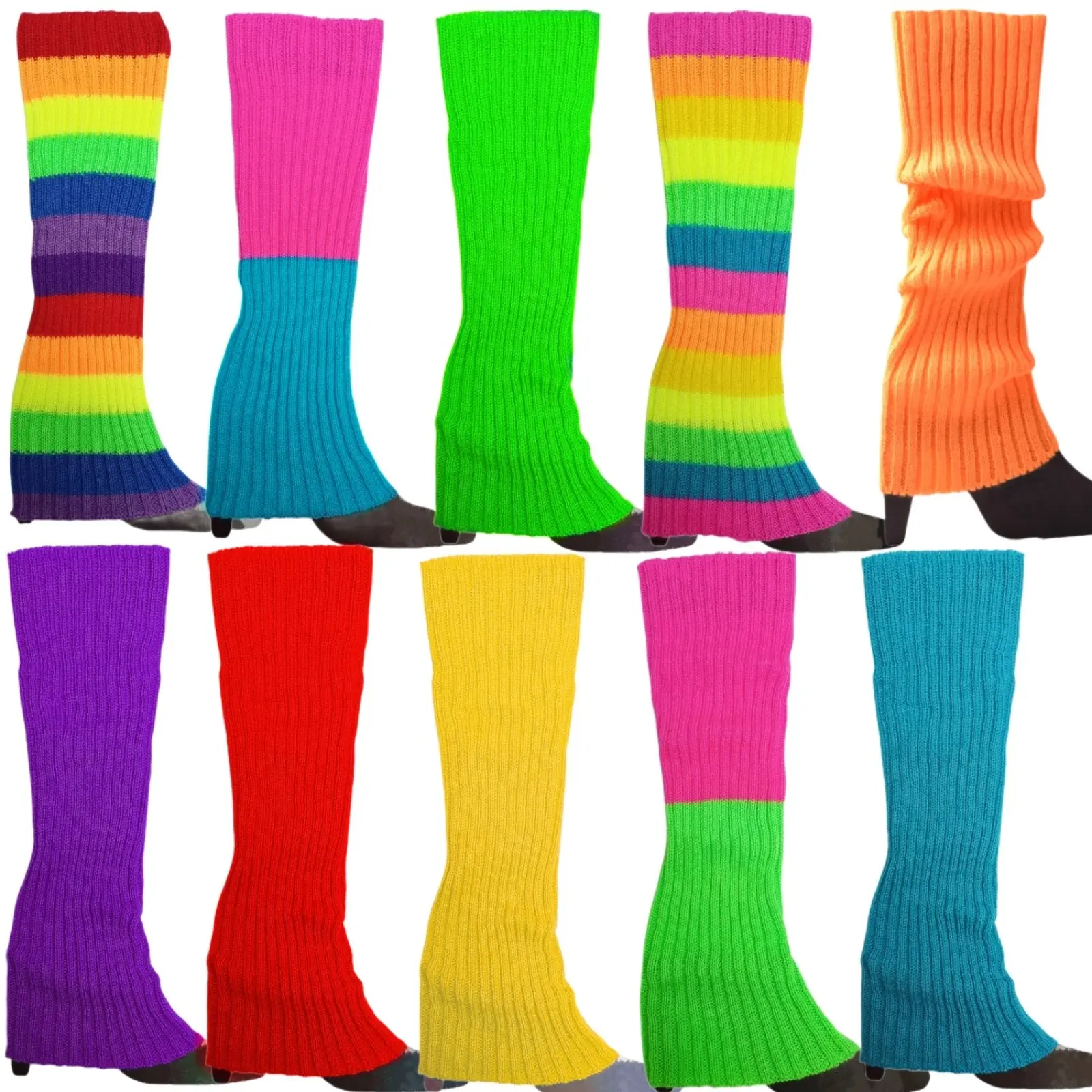 Women Multi‑Color Neon Bright Knit Leg Warmers, Fall‑Winter Trendy Stackable Boot Cuffs, Y2K Spicy‑Girl Cold‑Proof Slouchy Sock Sleeves, Stretchy Fashion Accessory for Daily Outfits, Street‑Style Matching & Gift‑Giving