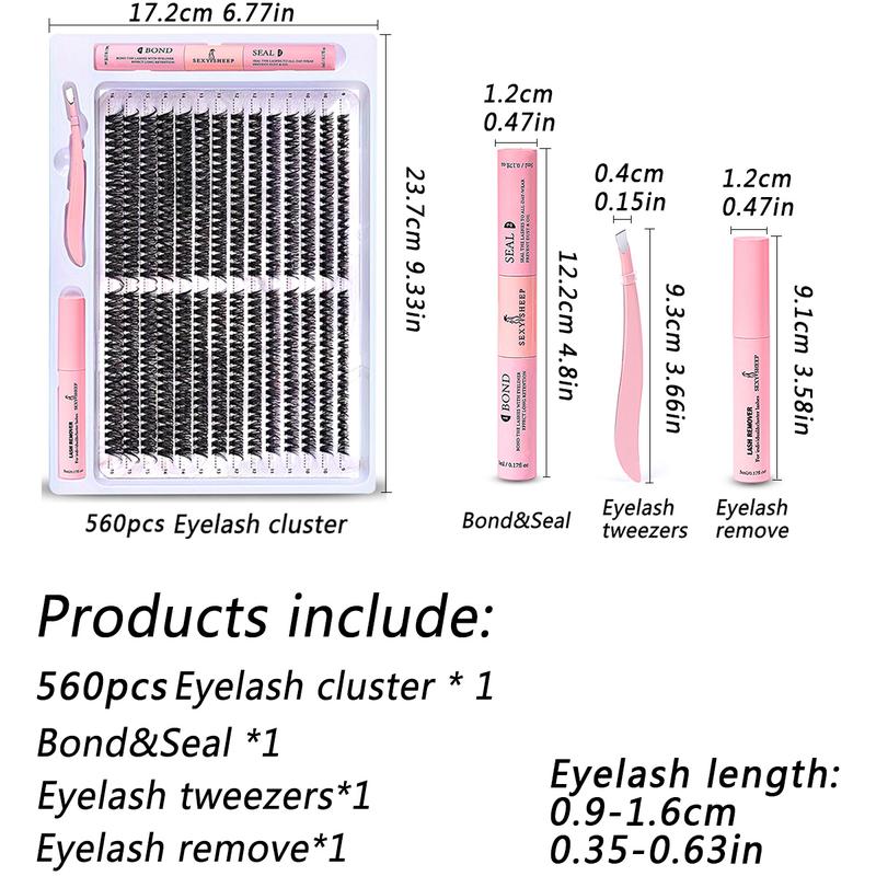 Mixed Size Individual False Eyelash with Bond & Seal Glue & Lash Remover & Tweezers, 1 Set Natural Look Eyelash Extension, Trending Product, Lash Clusters, Individual Eyelashes Kit
