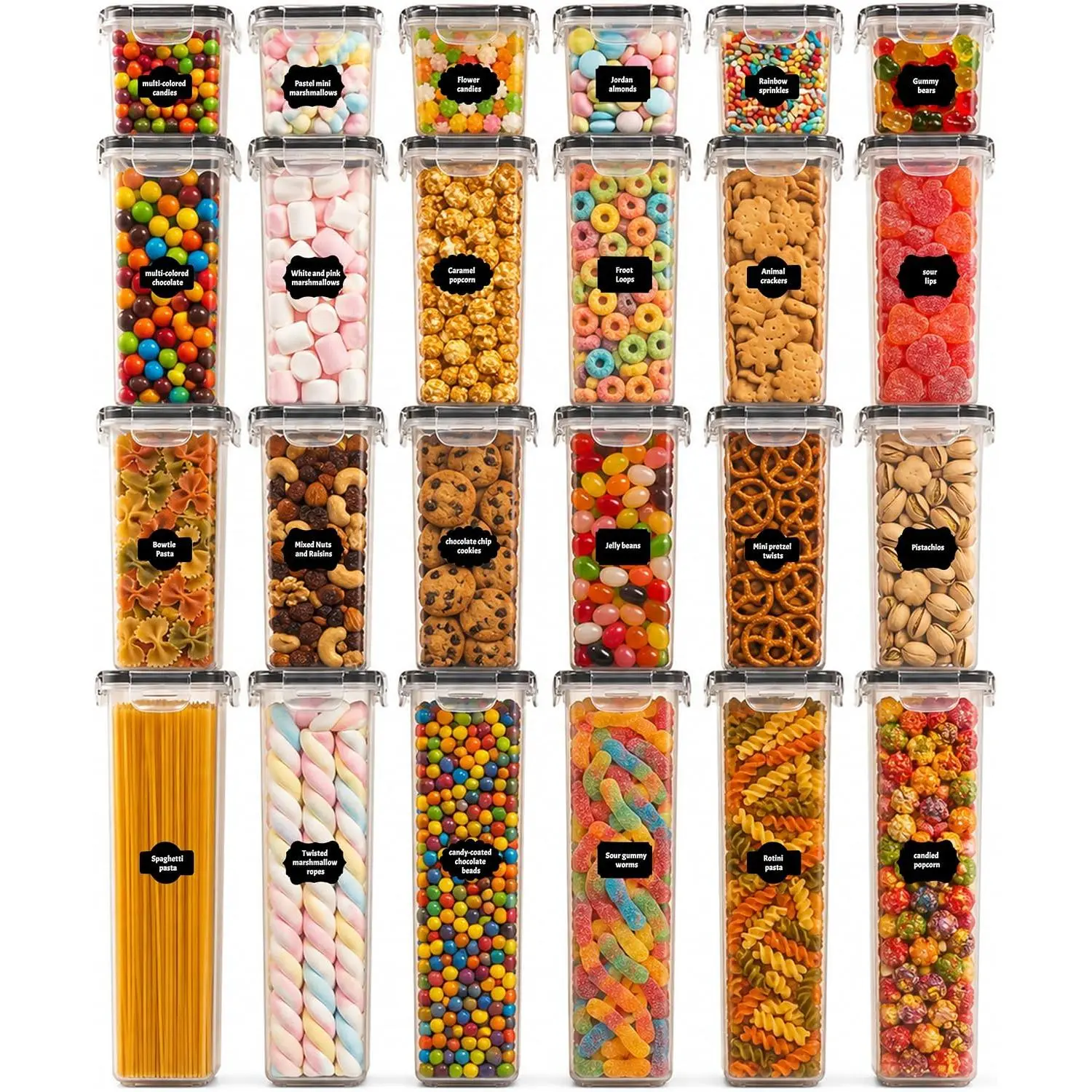 24-Pack BPA-Free Stackable Plastic Airtight Food Storage Containers with Lids - Kitchen Pantry Organizers for Cereal, Flour, Sugar & Dry Food
