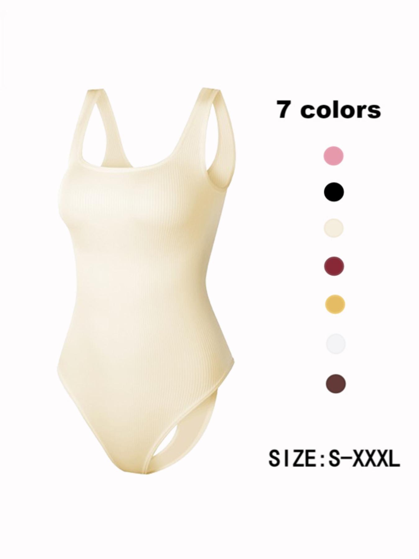 Women's Solid Backless Ribbed Shapewear Bodysuit, Breathable Comfortable Hook & Eye Closure Crotch Shaper, Tummy Control Butt Lifter, Ladies Shapewear for Daily Wear, Invisible Bodysuits