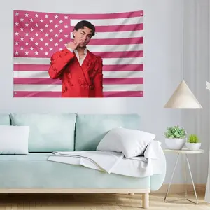 A Malachi Barton Pink American Flag Banner Featuring Malachi Barton'S Face And Signature, Suitable for Indoor Decoration for Parties, Sports Events, And Home Decor, Comes with a Free Installation Kit